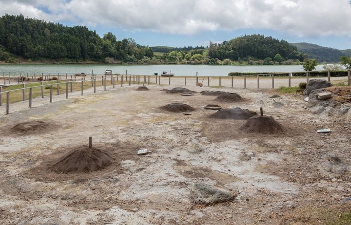 Steam vents beside the lake at Furnas